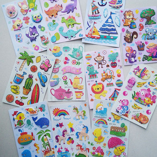 超可爱镭射海洋角马马戏恐龙动物园成长档案宝宝日记剪贴簿3d贴纸