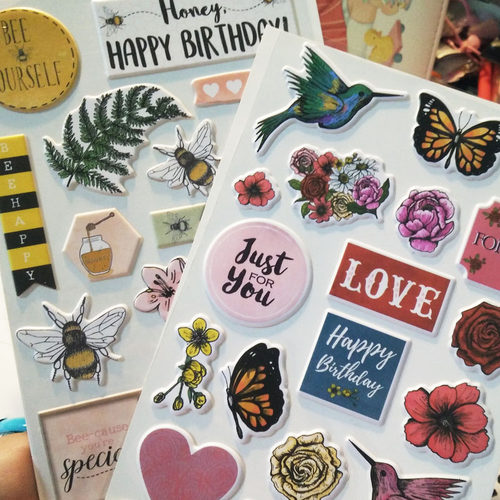 欧单  复古手绘花草昆虫相册剪贴装饰立体泡棉贴纸手帐