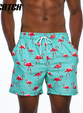 沙滩裤男潮牌短裤宽松速干四分短裤休闲海边度假泳裤印花大裤衩