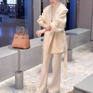 英国portney bell新款 高级感简约连帽宽松外套高腰微喇裤 女装