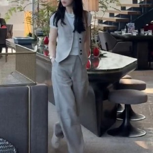 英国portney 高级感女 bell春夏新款 盐系轻熟风洋气马甲阔腿长裤