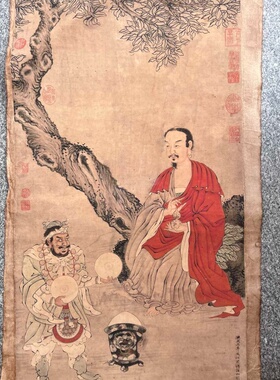 仿古玩收藏古董国画名家字画中堂画横幅四条屏客厅装饰画罗汉图案