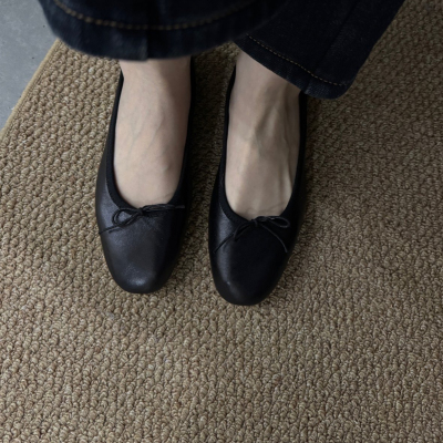 凝脂黑意大利手工芭蕾鞋