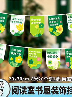 读书会图书馆布艺串旗装饰图书角布置挂画班级教室阅读区海报吊旗