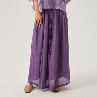 国戎半身裙女2026夏装 100%苎麻A字裙显高显瘦大摆中长裙子 薄款