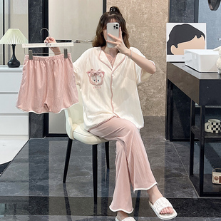 夏天季 甜美卡通睡衣女生三件套裝 2025年短袖 高級感家居服春秋 新款