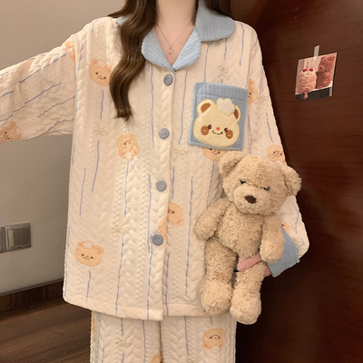 空气棉睡衣女款春秋冬季夹层