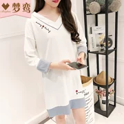 Áo ngủ mùa xuân và mùa thu nữ cotton mùa thu Hàn Quốc ngọt ngào dễ thương áo dài tay nữ mùa hè tay áo chín điểm có thể được mặc bên ngoài dịch vụ nhà - Đêm đầm