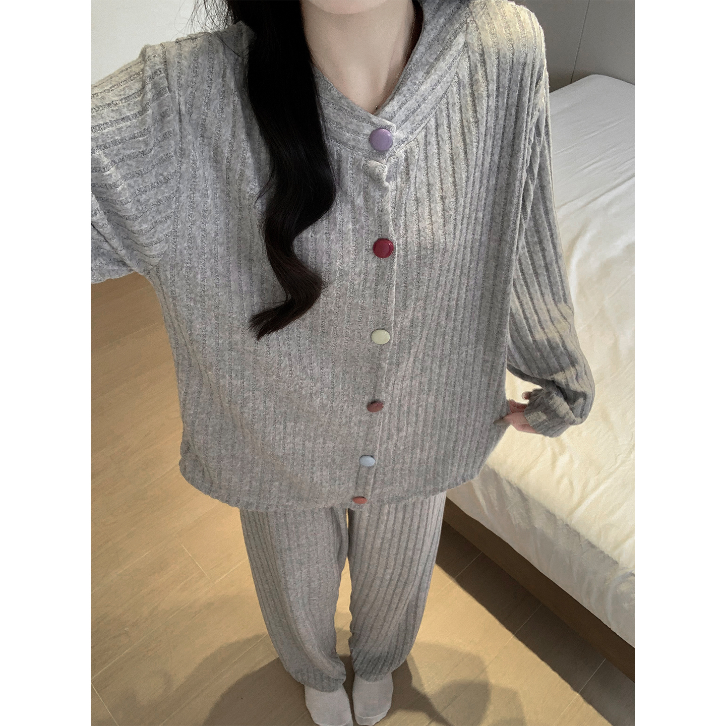 韩系羊绒睡衣女春秋款薄绒