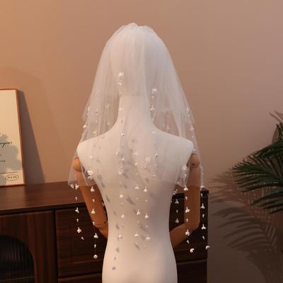 森系超仙珍珠兰铃花蝴蝶结头纱