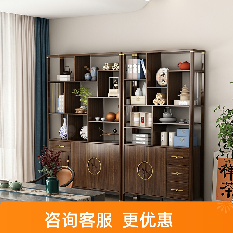 新中式博古架茶室茶柜茶具置物架多宝阁客厅茶架实木柱茶叶展示柜