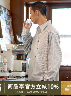 UrbanStandard日系复古色织条纹衬衫男秋季新款宽松长袖休闲衬衣