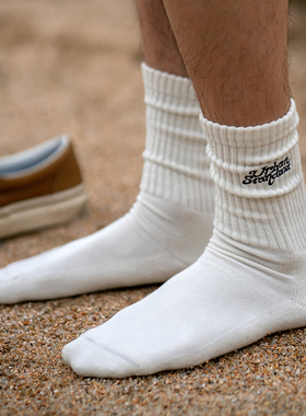 UrbanStandard日系全棉绣花长筒袜男新款学院风宽松男生袜子