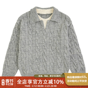 UrbanStandard日系重磅假两件针织毛衣男冬季宽松羊毛混纺厚上衣