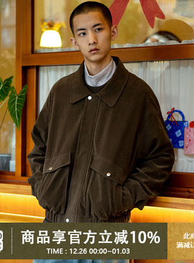 UrbanStandard日系复古麂皮绒夹克男秋季做旧翻领多口袋皮衣外套