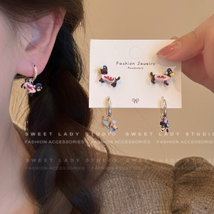 可爱创意小众设计感耳钉腊肠小狗卡通趣味少女心个性 耳饰耳扣耳环