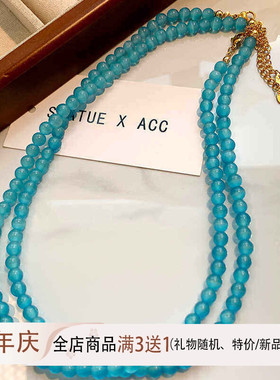 春夏蓝色猫眼石项链女串珠叠戴锁