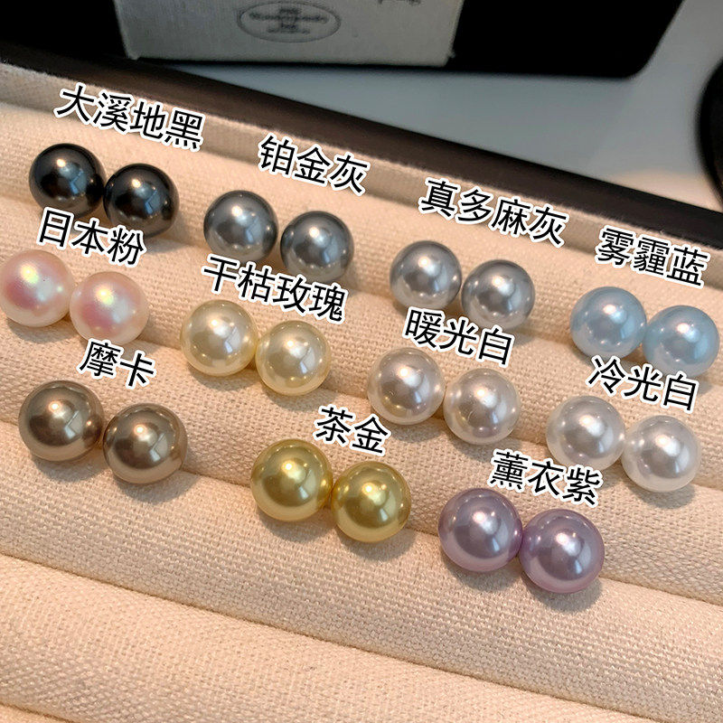 999纯银施家正品澳白色珍珠耳钉女高级感爆款真多麻灰色耳环耳饰