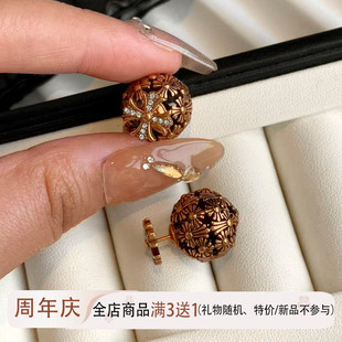 克克复古十字架圆球球耳钉女纯银双面古铜做旧小众高级感耳环耳饰