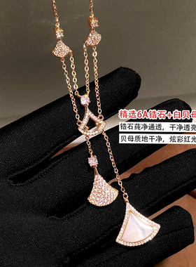 新款玫瑰金贝母裙子项链女轻奢
