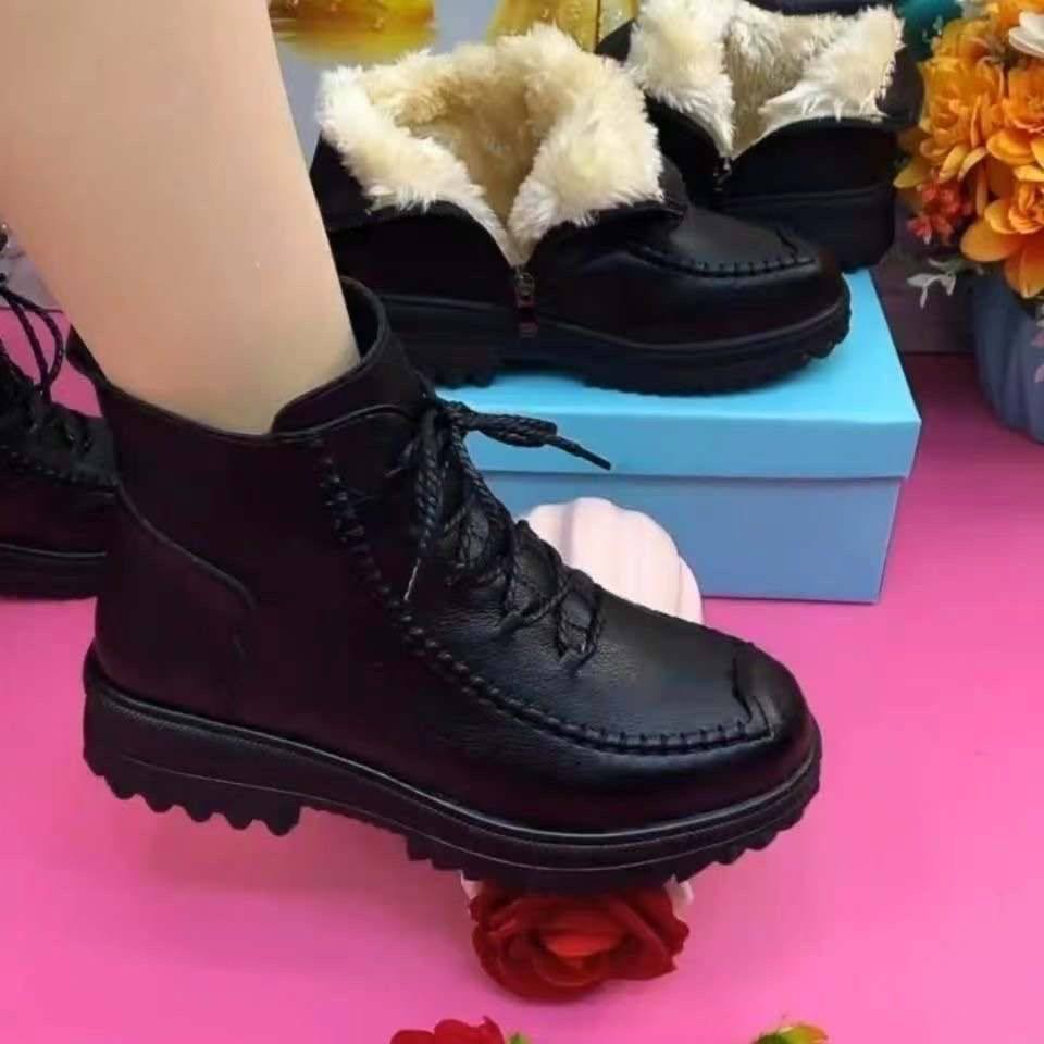 真皮马丁靴女2022新款冬厚底防滑妈妈羊毛短靴保暖加绒软皮雪地靴,女鞋,时尚雪地靴,淘宝优惠券,粉丝福利购,淘宝优惠卷