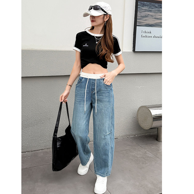牛仔裤女2026春夏新款宽松遮肉显高显瘦高腰垂感休闲小个子弯刀裤