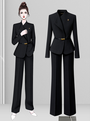 黑色西装套装女冬2025新款气质收腰酒店前台高端经理职业装工作服