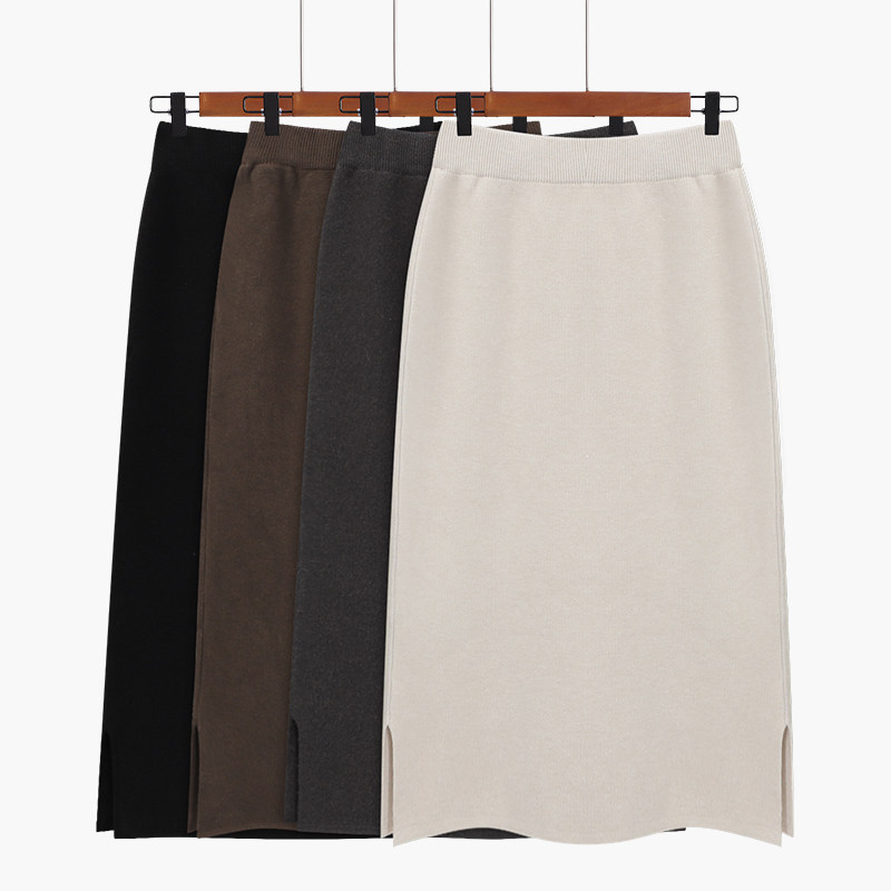 针织半身裙女秋冬设计感小众高腰时尚休闲侧边开叉毛线裙子一步裙