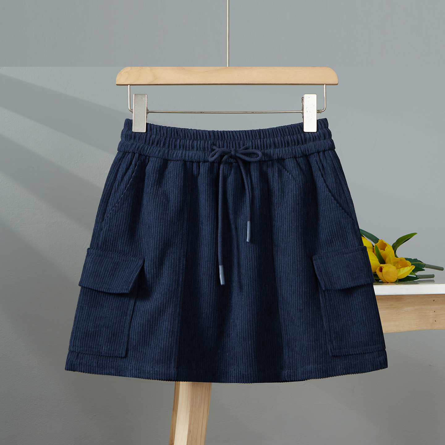 灯芯绒工装半身裙复古多色大口袋