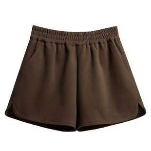 毛呢短裤女2025新款冬季外穿秋冬加厚宽松高腰呢料不起球打底靴裤