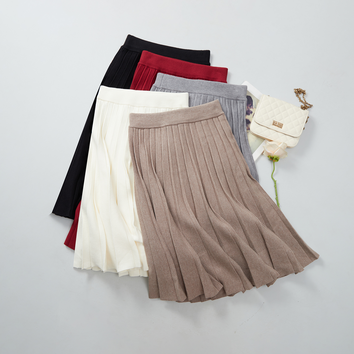 针织半身裙女2025秋冬季百褶