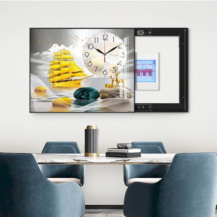 电表箱装饰画带钟表现代