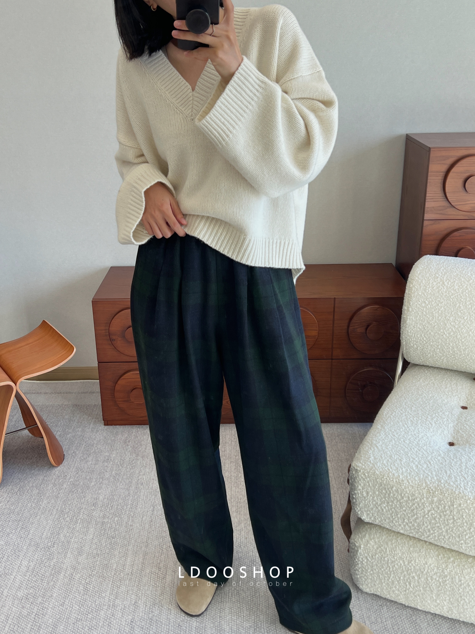 休闲松紧腰纯羊毛长裤