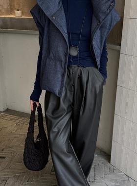 LDOO SHOP 新型环保蛋白生态皮柔软舒适高腰直筒阔腿显瘦百搭长裤