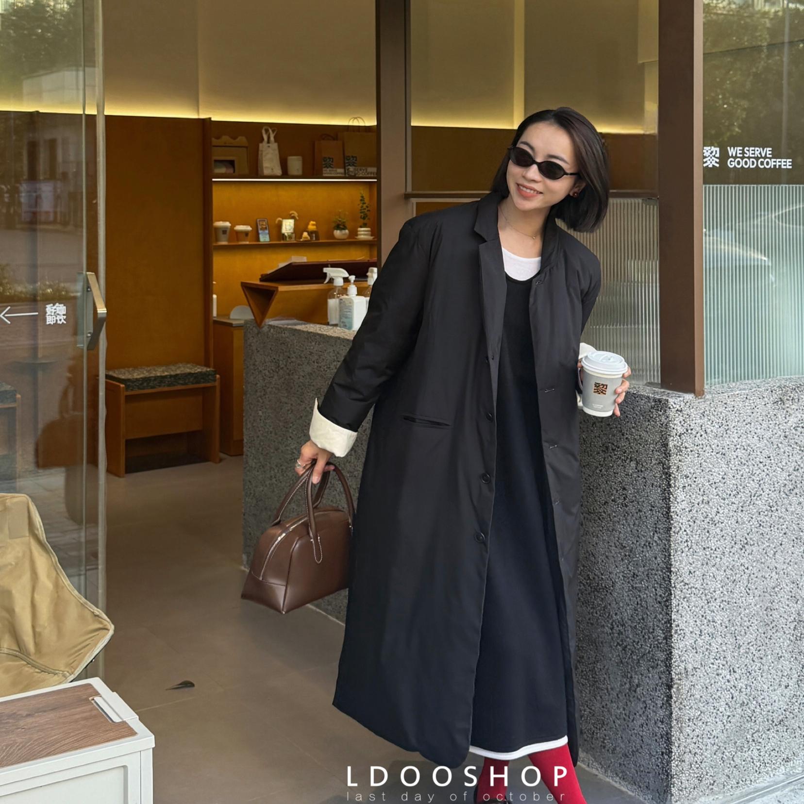 95白鹅绒西装领长短款羽绒服