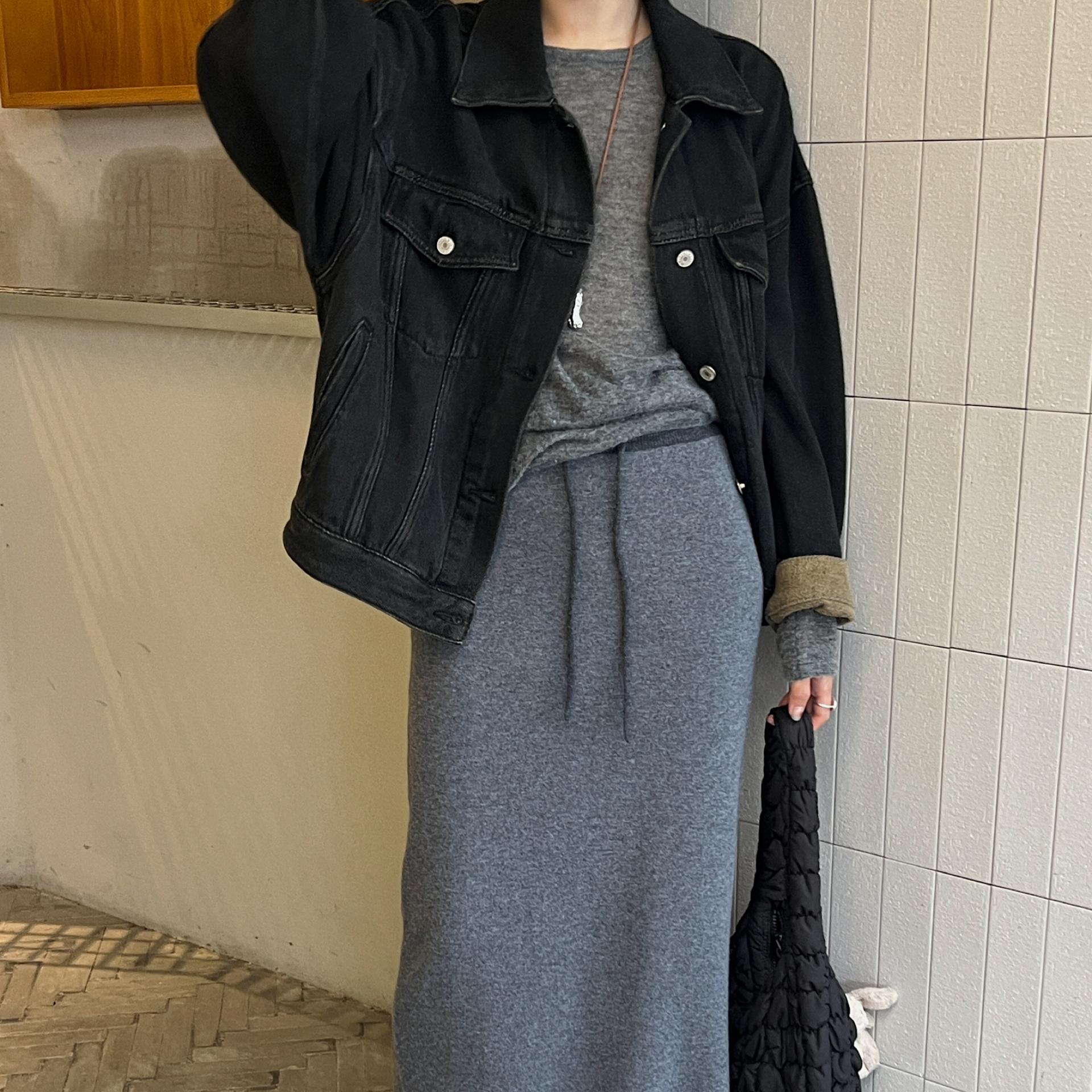 美丽诺羊毛H型直筒撞色针织半裙