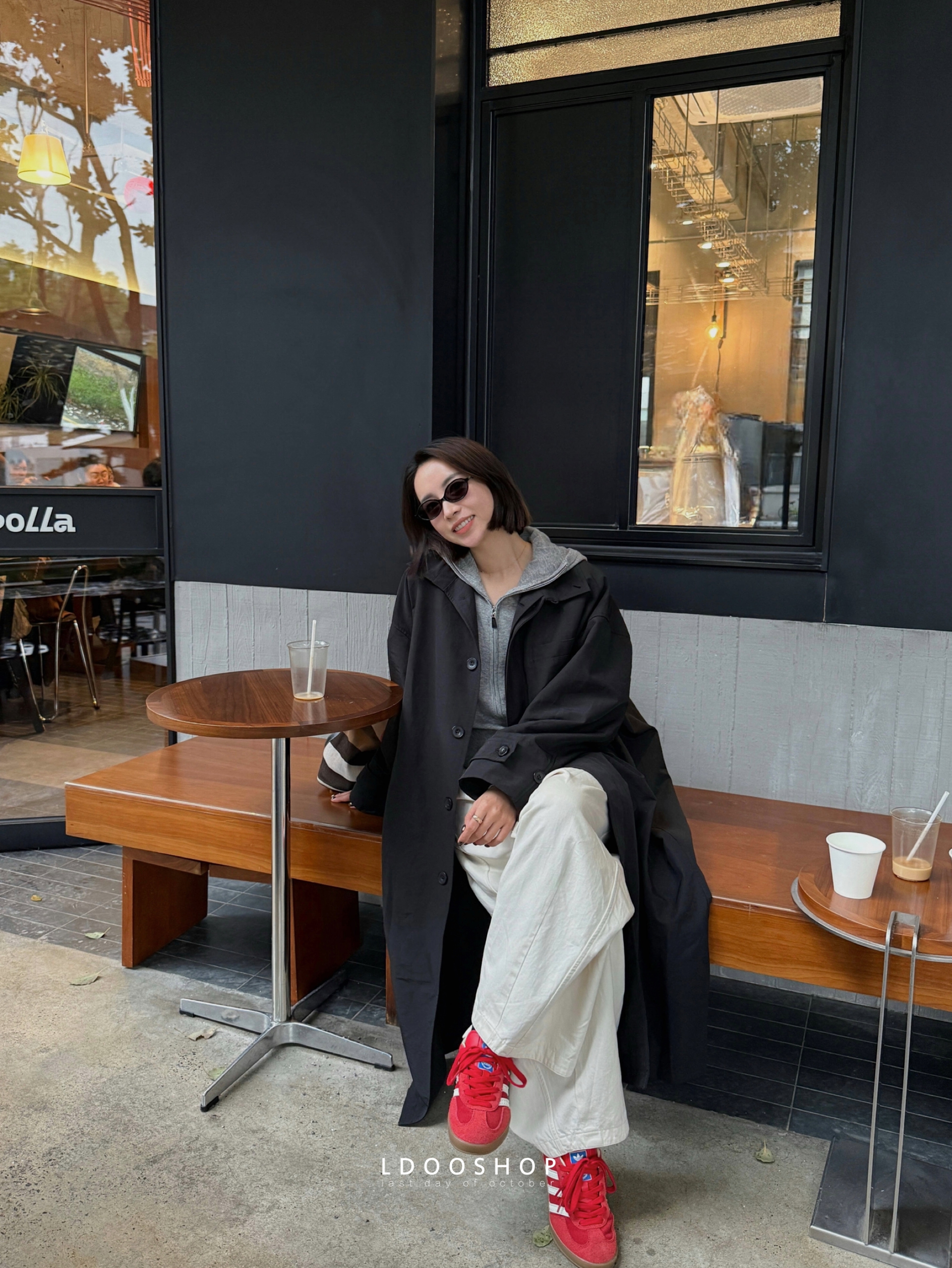 防水面料落肩廓形立领中长款风衣