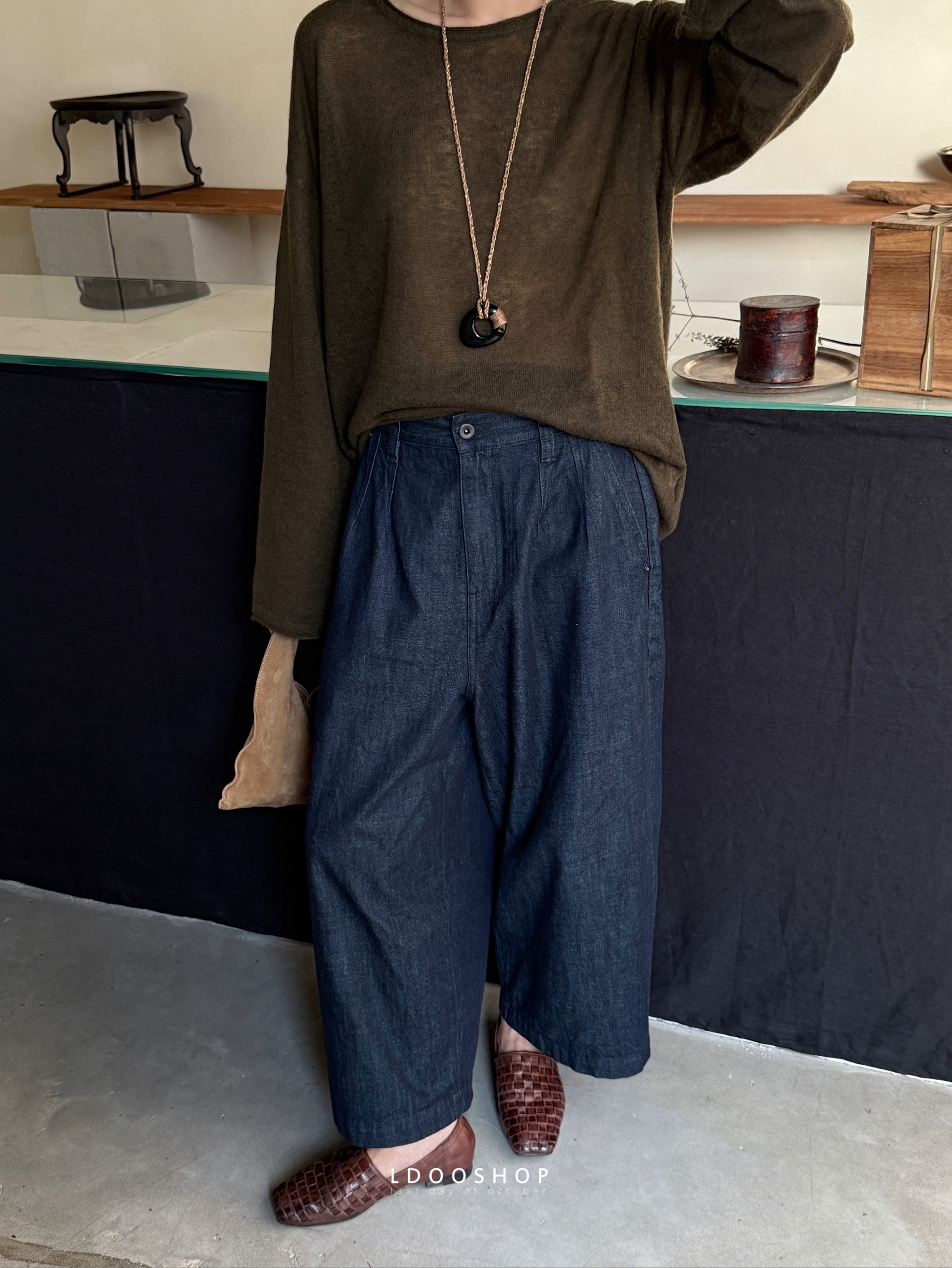 设计师款水洗阔腿休闲九分牛仔裤