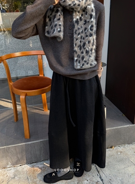 LDOO SHOP 牦牛绒绵羊毛混纺灰蓝色亨利领半高领混色宽松针织毛衣