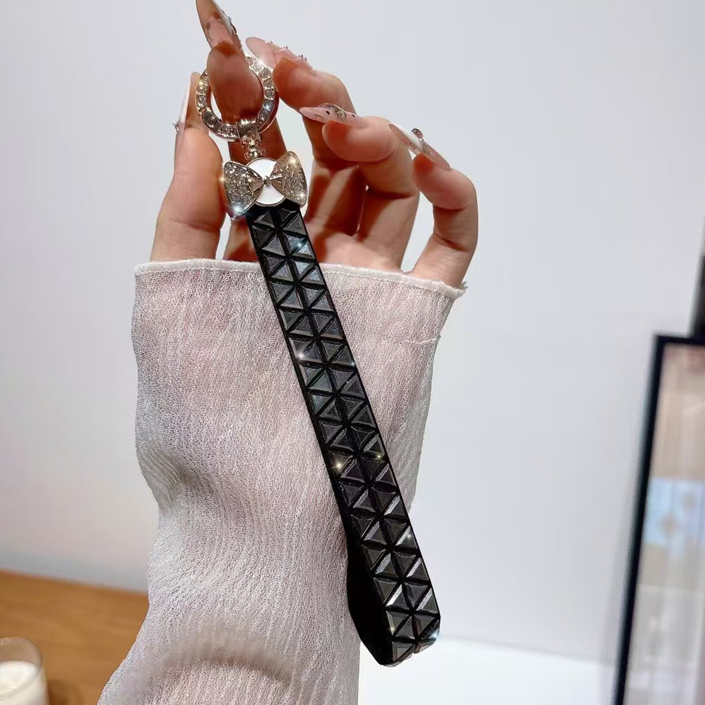 手机挂绳皮绒闪钻蝴蝶结手机挂绳