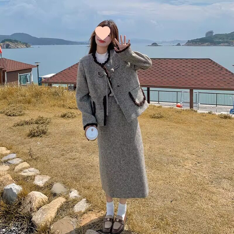 厚款小香风时尚套装裙女2026新款高级感秋冬气质穿搭半身裙一整套