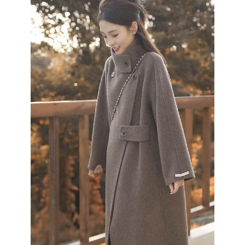毛呢外套女2025秋冬装新款韩系高级感赫本风立领长款大衣通勤百搭
