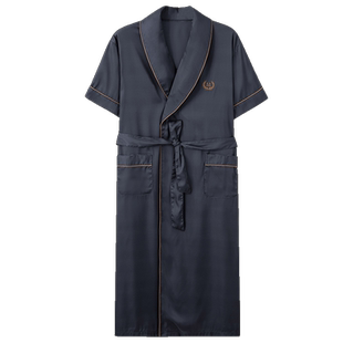 夏季男士睡袍冰丝薄款男款睡衣短袖高级感浴袍夏天长款开衫家居服