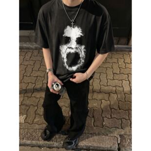260g索罗娜凉感夏季男装短袖T恤呐喊人像暗黑高街潮牌痞帅美式