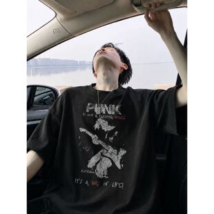 260g索罗娜凉感夏季男装短袖T恤punk乐队朋克科本美式复古高街