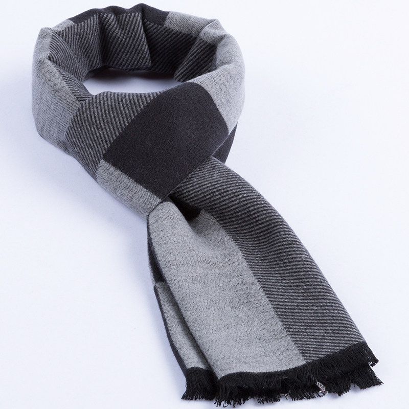 秋冬季男士格子纯棉围巾中老年人