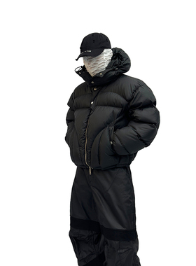 ASTT 23FW 小众机能暗黑宽松连帽加厚保暖纽扣短款棉服上衣外套潮