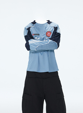 ASTT 25AW 印花刺绣拼接盔甲垫肩宽松长袖T恤日常可穿冰球服