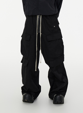 ASTT 24S/S暗黑先锋小众设计抽绳阔腿拖地宽松工装大裤腿喇叭裤潮