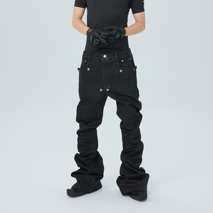 阔腿拖地喇叭牛仔裤 ASTT 加长蜡裤 刷蜡涂层微弹解构明扣修身 25FW